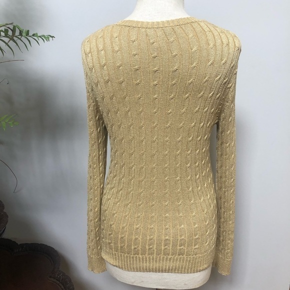 𝅺CHARTER‎ club Cable silk blend metallic gold V-neck sweater size small  #w1024 - Picture 3 of 9